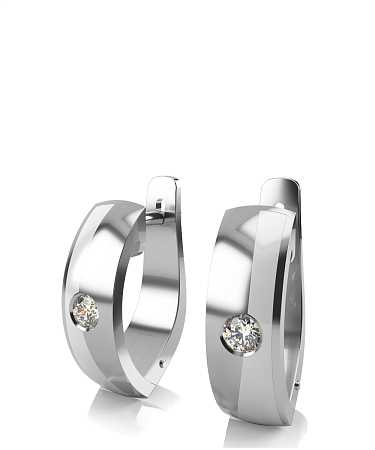 Серьги из серебра с белой керамикой и фианитами KI-с7кб/с