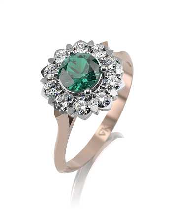 Кольцо из комбинированного золота с изумрудом и выращенными бриллиантами ЦТ-к10извбр/бк