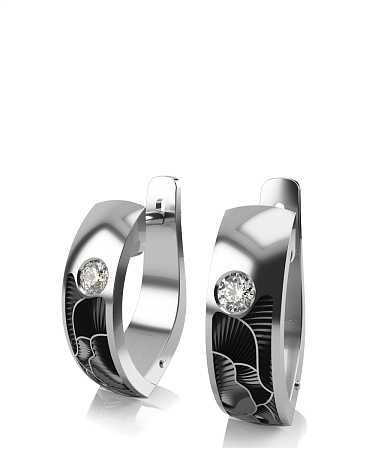 Серьги из серебра с черной керамикой и фианитами KI-с11кч/с