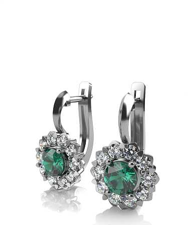 Серьги из белого золота с изумрудами и выращенными бриллиантами ЦТ-с10извбр/б