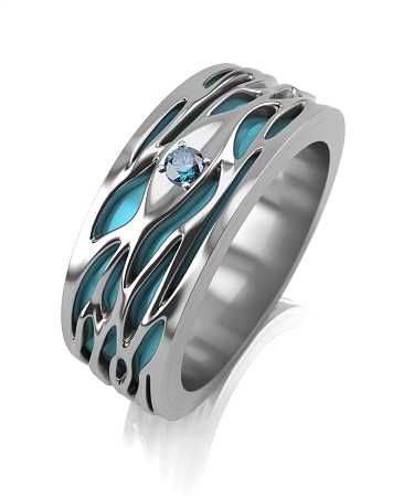 Обручальное кольцо из белого золота с голубой керамикой и топазом ОК-к1кг-1тп/б