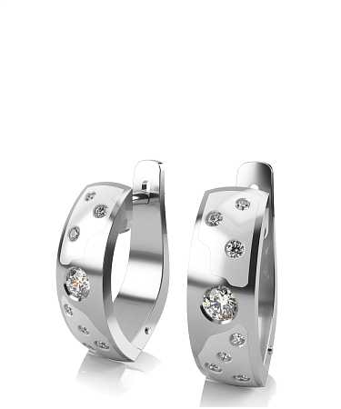 Серьги из серебра с белой керамикой и фианитами KI-с10кб/с