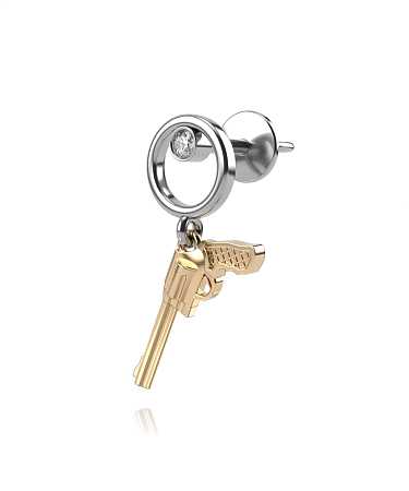 Серьга из комбинированного золота с фианитом HP-с129-1ф/бж