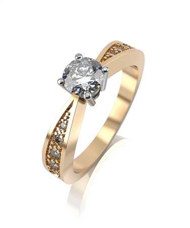 Помолвочное кольцо из комбинированного золота с муассанитами МТ-к6/бж