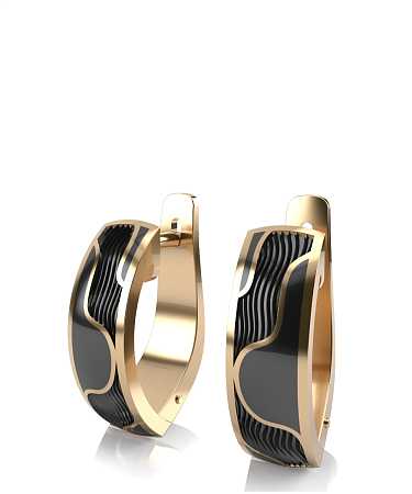 Серьги из желтого золота с черной керамикой KI-с12кч/ж