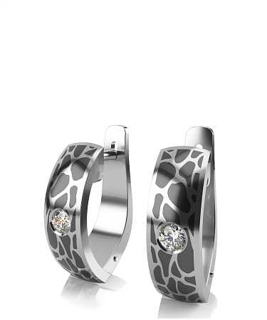 Серьги из серебра с черной керамикой и фианитами KI-с16кч/с